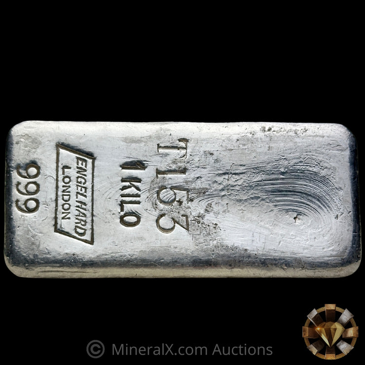 Kilo Engelhard London Rare Small T Prefix "Elleron Lodge 1974" With Low 3 Digit Serial Vintage Silver Bar