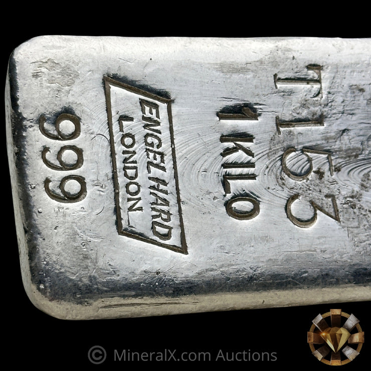 Kilo Engelhard London Rare Small T Prefix "Elleron Lodge 1974" With Low 3 Digit Serial Vintage Silver Bar