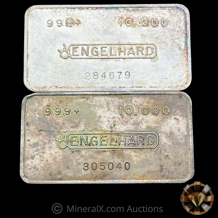 x2 10oz Engelhard No Dot Bull Logo Vintage Silver Bar Lot