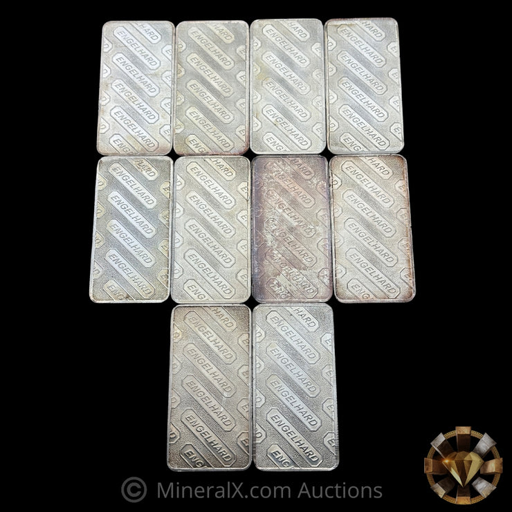 x10 10oz (100oz) Engelhard E Logo Vintage Silver Bar Lot