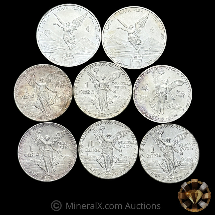 x8 1oz Mexican Libertad Silver Coin Lot (Mixed Dates)