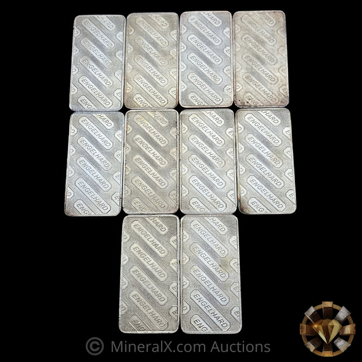 x10 10oz (100oz) Engelhard E Logo Vintage Silver Bar Lot