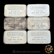 x6 10oz (60oz) Engelhard P Serial Landscape Vintage Silver Bar Lot