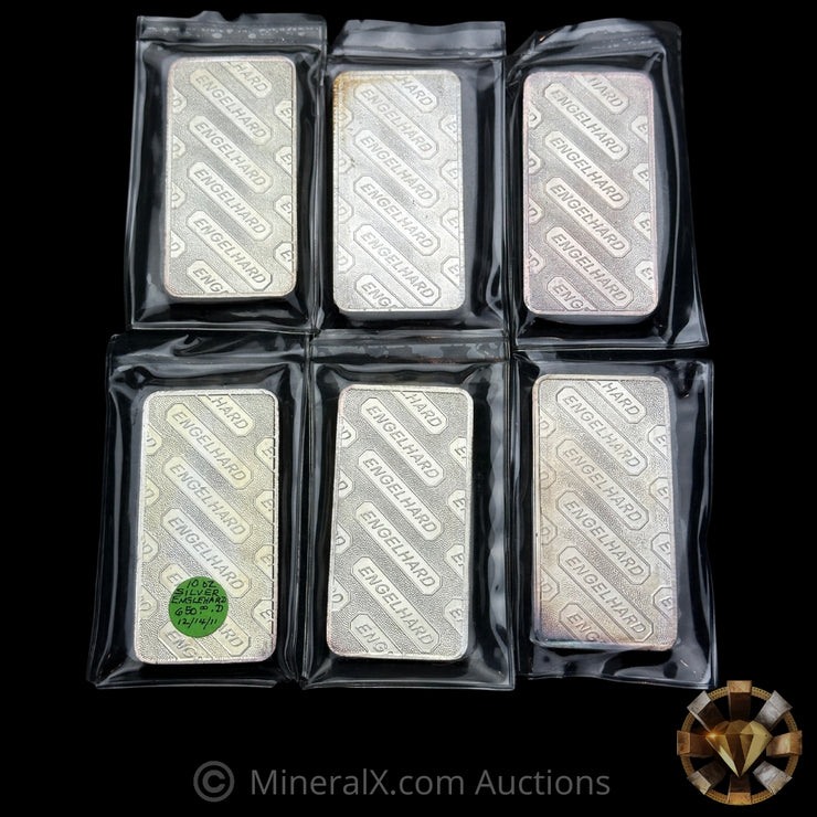 x6 10oz (60oz) Engelhard E Logo Vintage Silver Bar Lot In Seals