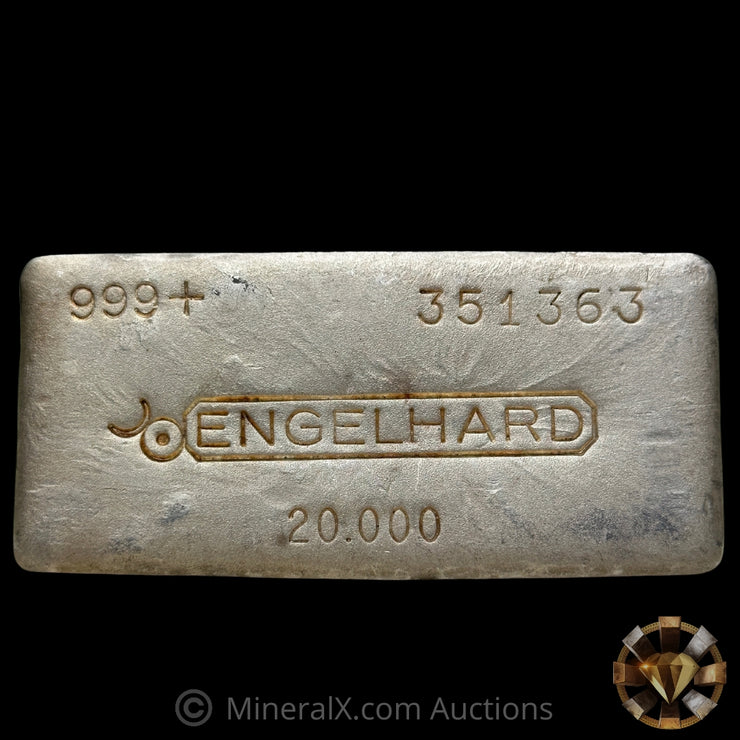 20oz Engelhard 9th Series Vintage Silver Bar With Striated Reverse and Sides