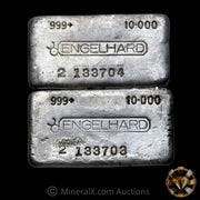 x2 10oz Engelhard 2 Prefix Floating Decimal Vintage Silver Bar Lot With Sequential Serials