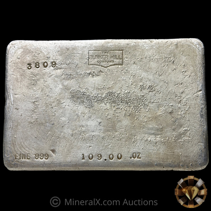 109oz The Bunker Hill Company Rare Mold Variety Vintage Silver Bar