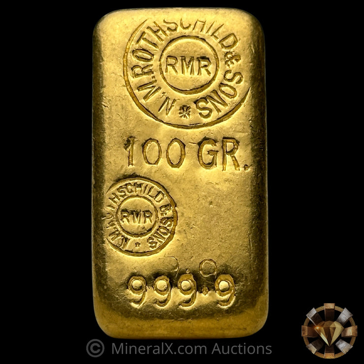 100g NM Rothschild & Sons Double Stilke 999.9 Vintage Gold Bar