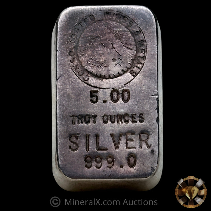 5oz Consolidated Mines & Metals Small Serial Variety Vintage Silver Bar