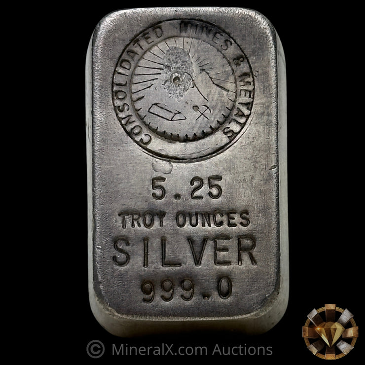 5.25oz Consolidated Mines & Metals No Serial Variety Vintage Silver Bar