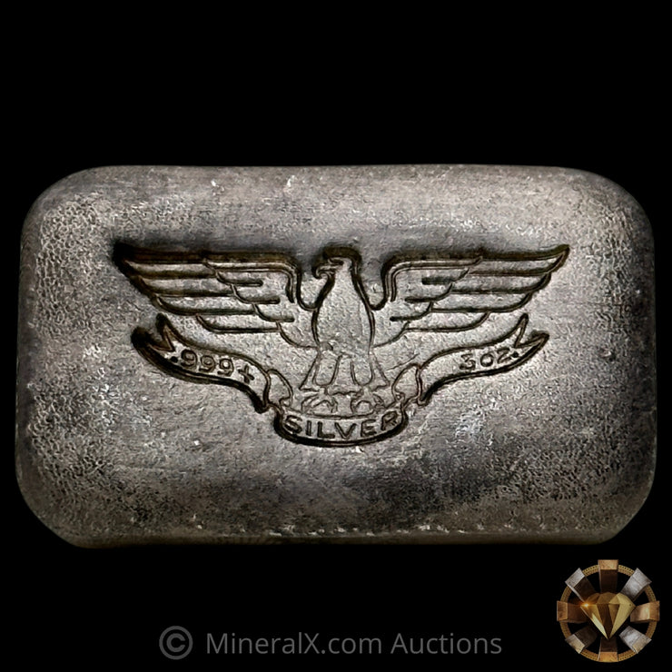 3oz W H Foster Vintage Silver Bar With Deak Triangle Reverse Counterstamp