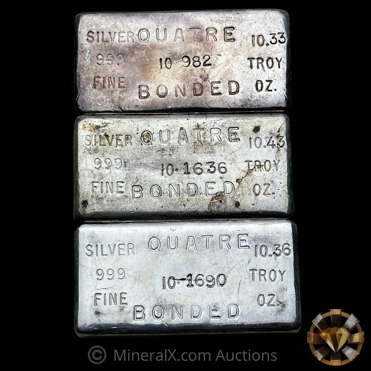 x3 10oz (31.12oz) Quatre Bonded Cascade Refining Vintage Silver Bar Lot