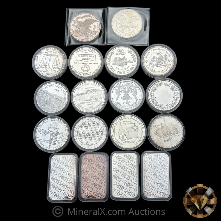x18 1oz Misc Vintage Silver Bar & Coin Lot