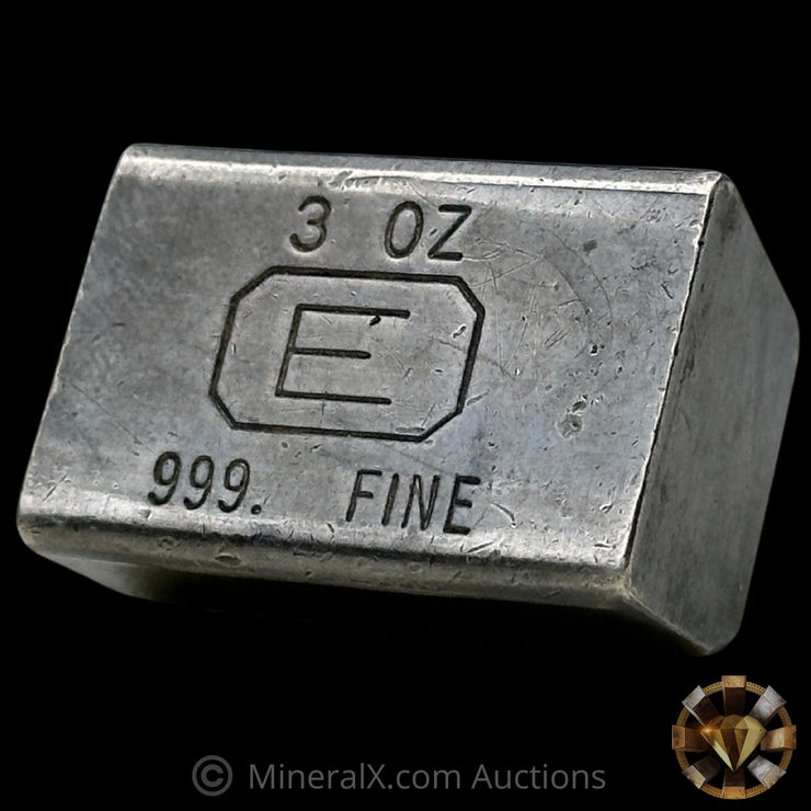 3oz Engelhard E Logo Industrial Extruded Vintage Silver Bar With 1969 Dated Inscription