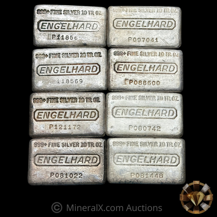 x8 10oz Engelhard Waffleback Vintage Silver Bar Lot