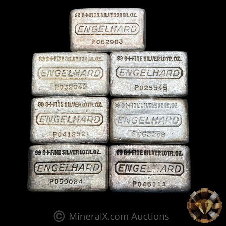 x7 10oz Engelhard "99 9 Wide Space Fineness" Variety Waffleback Vintage Silver Bar Lot