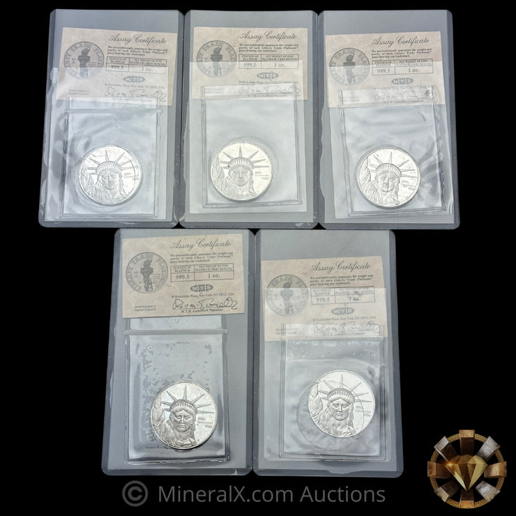 x5 1oz 1986 Engelhard MTB Bank Liberty Trade Platinum Vintage Coin Mint in Seal With Assay Certificate