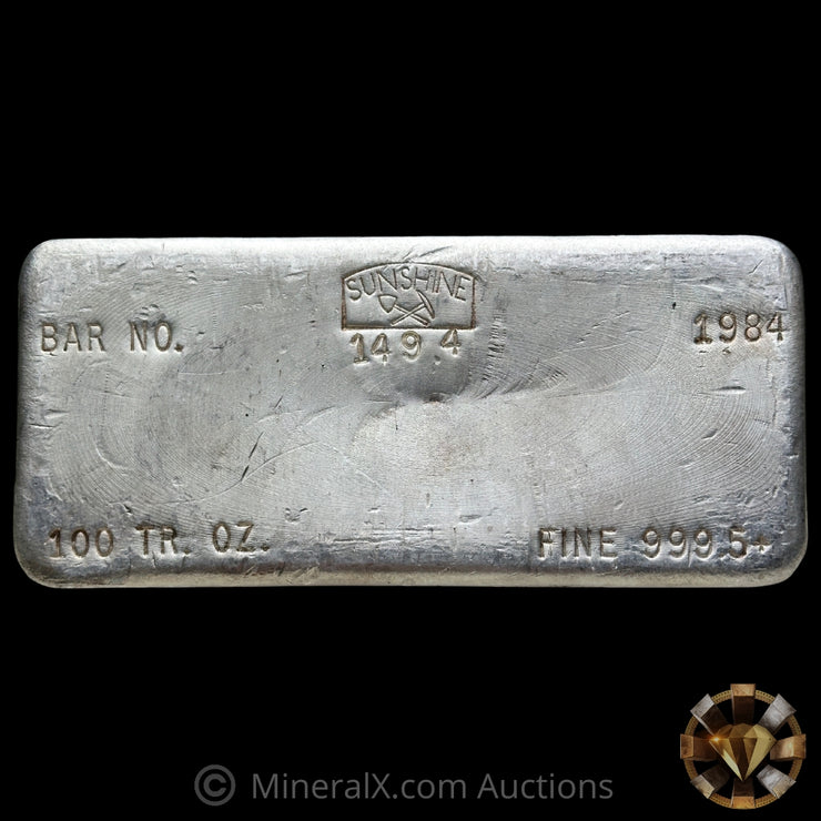 100oz 1984 Sunshine Mining Vintage Silver Bar