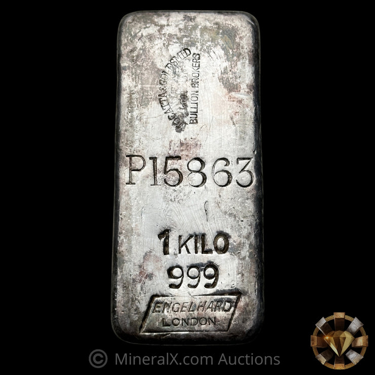 Kilo Engelhard London Vintage Silver Bar With Mocatta & Goldsmid Counterstamp