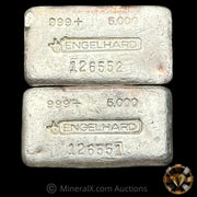 x2 5oz Engelhard Bull Logo Vintage Silver Bar Lot With Sequential Serials