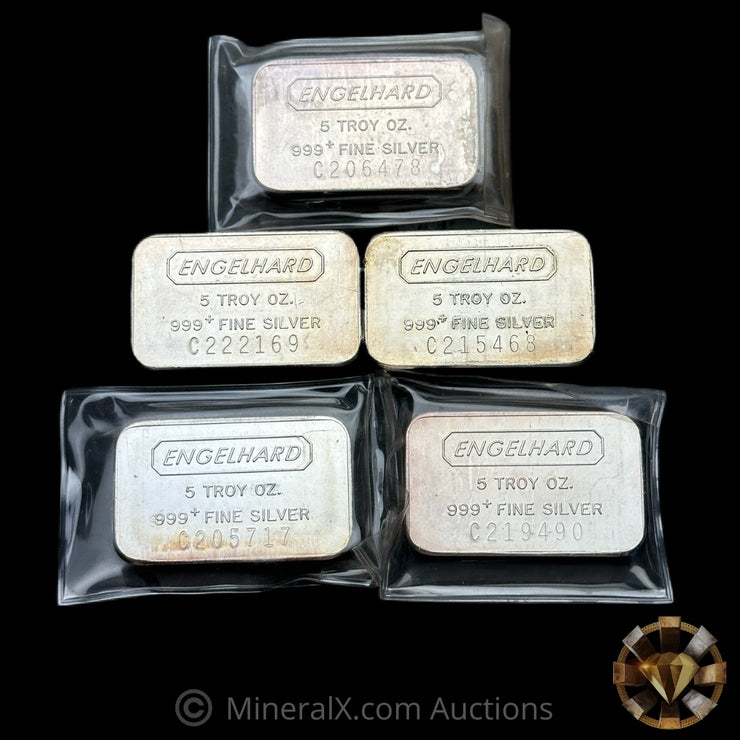 x5 5oz (25oz) Engelhard Vintage Silver Bar Lot