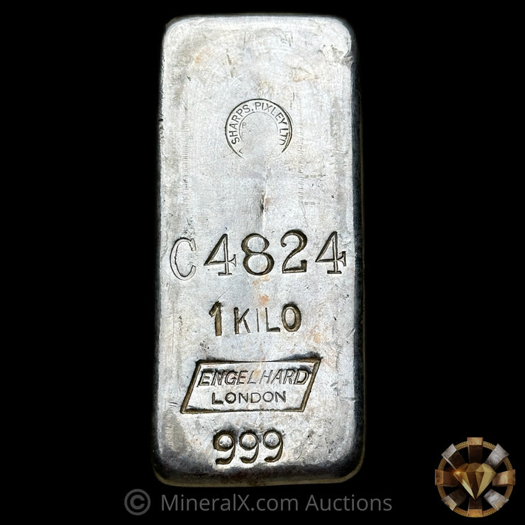 Kilo Engelhard London Rare C Prefix With Sharps & Pixley LTD Counterstamp Vintage Silver Bar
