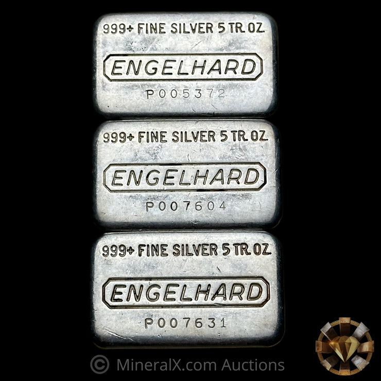 x3 5oz Engelhard P Loaf Vintage Silver Bar Lot