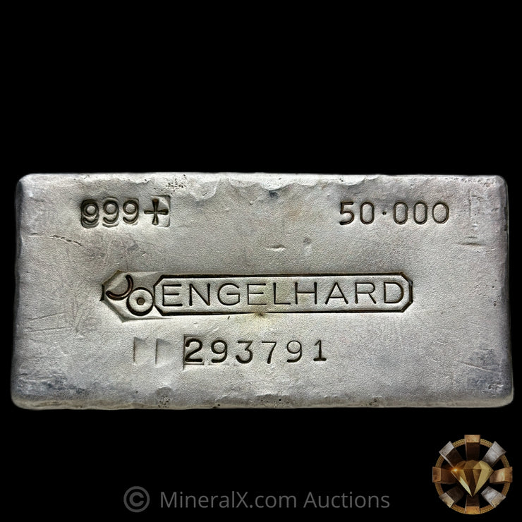 50oz Engelhard 6th Series Bull Logo Vintage Silver Bar With Striated Reverse And Sides