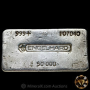 50oz Engelhard 5th Series Bull Logo Rare Unfooted 1 Serial Font Variety Vintage Silver Bar
