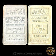 x2 5g JM Johnson Matthey Vintage Silver Bar Lot