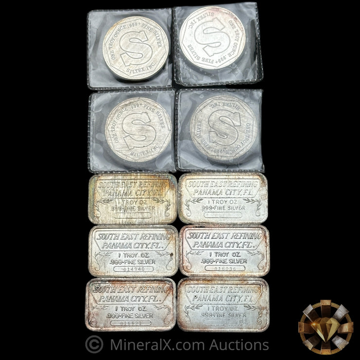 x10 1oz Misc Vintage Silver Bar Lot
