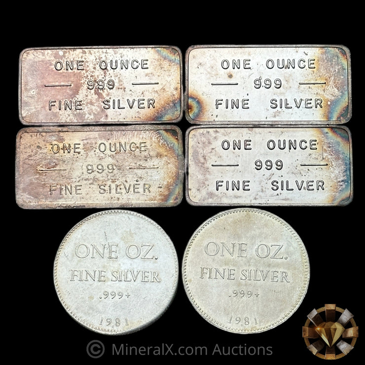 x6 1oz Misc Vintage Silver Bar & Coin Lot