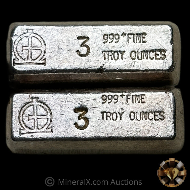 x2 3oz Omega M & B Mining Large Hallmark Variety Vintage Silver Bar