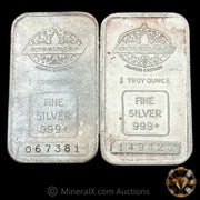 x2 1oz Engelhard Maple Leaf Bull Logo Privy Vintage Silver Bar Lot