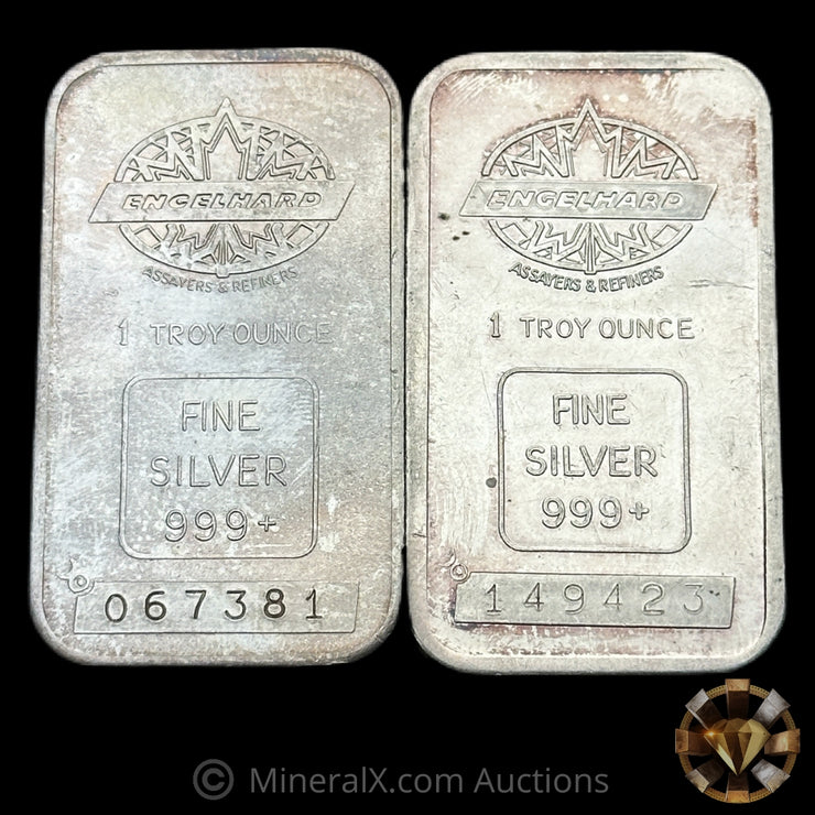 x2 1oz Engelhard Maple Leaf Bull Logo Privy Vintage Silver Bar Lot