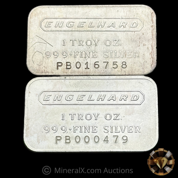x2 1oz Engelhard PB Prefix Vintage Silver Bar Lot