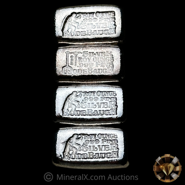 x4 1oz Rodebaugh Silver Bar Lot (With Serial)