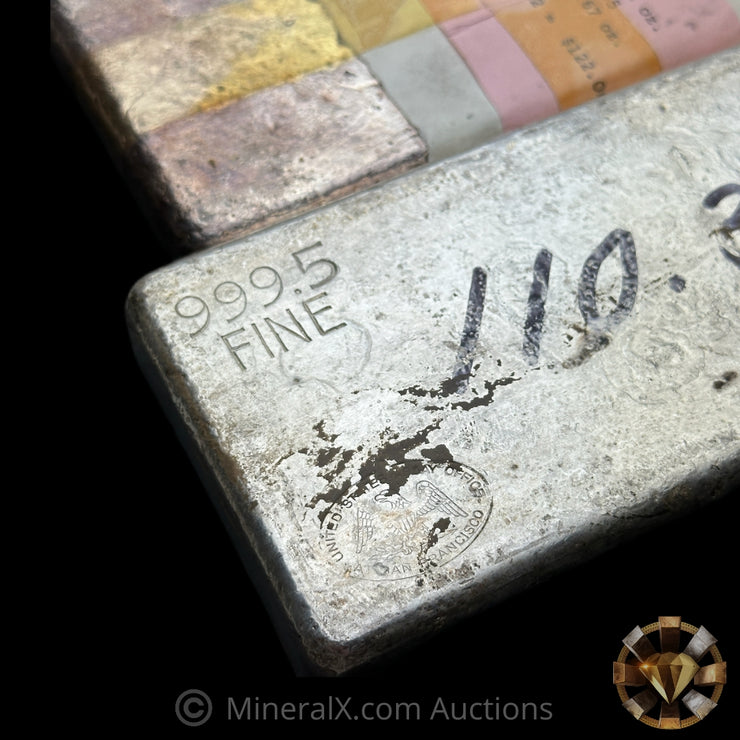 x2 100oz Class (110.37oz & 93.72oz) Authentic United States SF Assay Office At San Francisco Mint Vintage Silver Ingot Bar Lot (204.09oz Total)