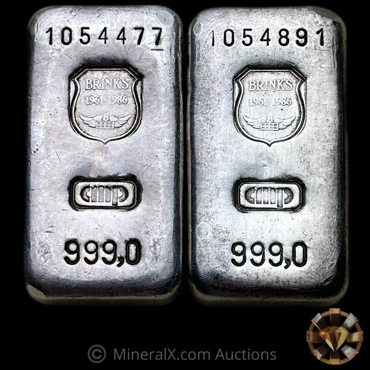 x2 250g Brinks CMP Engelhard Vintage Silver Bar Lot