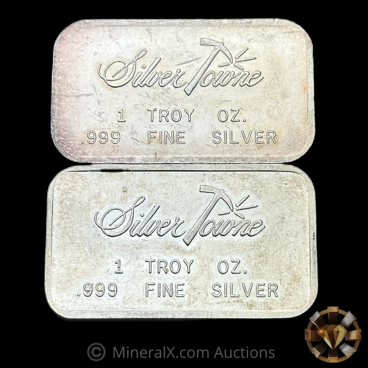 x2 1oz Silvertowne Vintage Silver Bar Lot