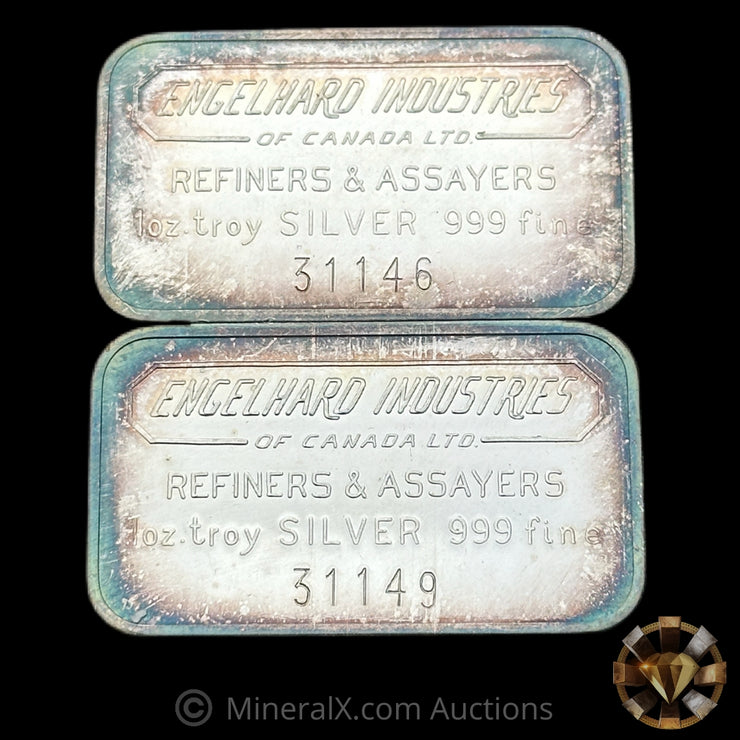 x2 1oz Engelhard Industries Vintage Silver Bar Lot