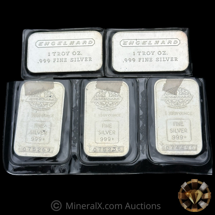 x5 1oz Engelhard Vintage Silver Bar Lot