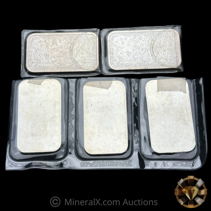 x5 1oz Engelhard Vintage Silver Bar Lot