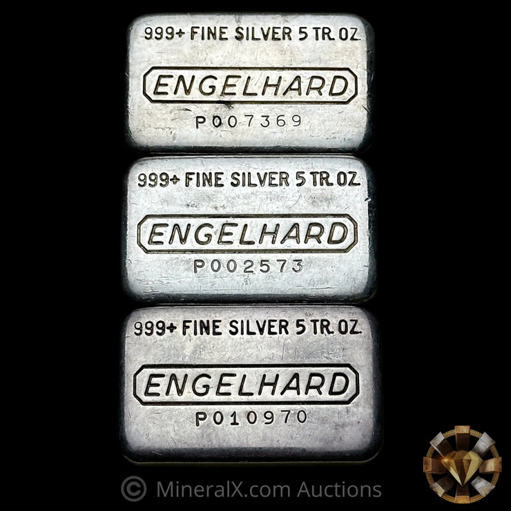 x3 5oz Engelhard P Loaf Vintage Silver Bar Lot