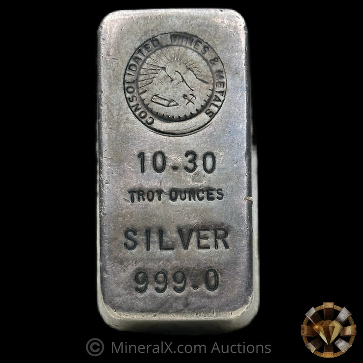 10.30oz Consolidated Mines & Metals Small 999.0 Variety Vintage Silver Bar