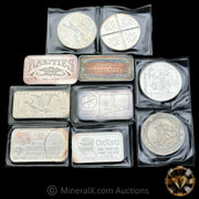 x10 1oz Misc Vintage Silver Bar & Coin Lot