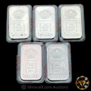 x5 1oz Engelhard Maple Leaf Red Seal Vintage Silver Bar Lot