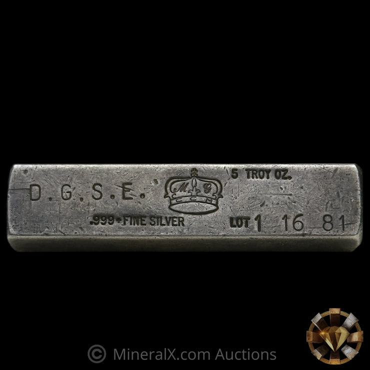 5oz Crown Mint Vintage Silver Bar With DGSE Counterstamp