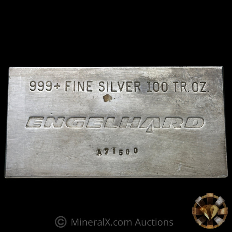 100oz Engelhard Vintage Extruded Silver Bar With Unique Hand Stamped A Prefix Serial