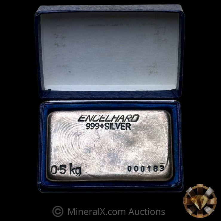 0.5kg (1/2 Kilo) Engelhard Australia Vintage Silver Bar With Low Serial & Blue Velvet Presentation Case